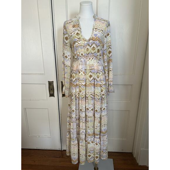Shyanne Dresses & Skirts - Shyanne Watercolor Southwestern Chiffon Maxi Dress Womens Size XS Tan Cowgirl